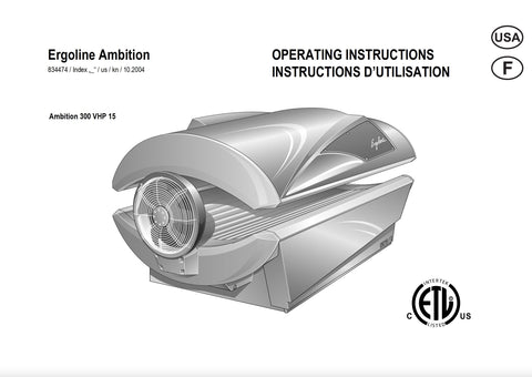 Ergoline Ambition 300 VHP15 Tanning Bed Manual User Manual Sun Tanning Store