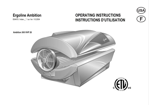 Ergoline Ambition 300 VHP20 Tanning Bed Manual User Manual Sun Tanning Store