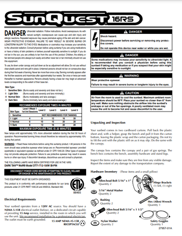 Sunquest 16RS Tanning Bed Manual