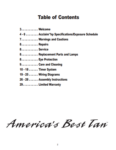 Heartland Tan Acclaim HP Tanning Bed Manual