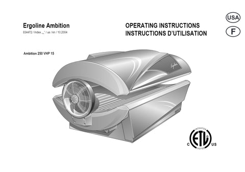 Ergoline Ambition 250 VHP15 Tanning Bed Manual User Manual Sun Tanning Store