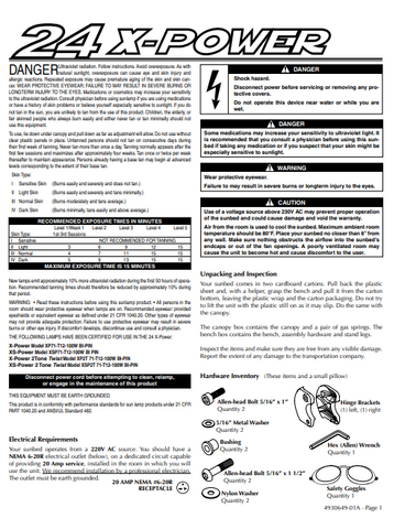 24 X-Power Tanning Bed Manual