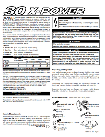 30 X-Power Tanning Bed Manual
