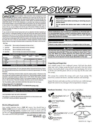 32 X-Power Tanning Bed Manual