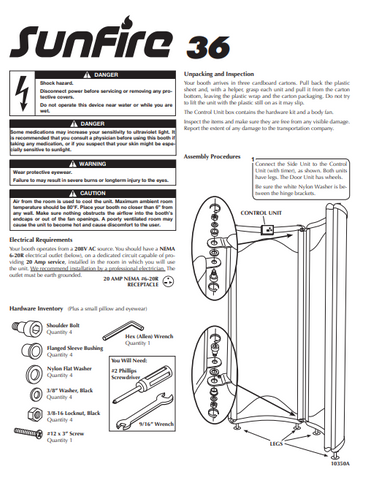 Sunfire 36 Pro Booth Tanning Bed Manual