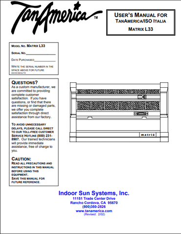 Sun Italia Matrix L33 Tanning Bed Manual