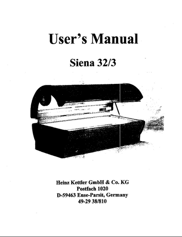 Kettler Siena 32/3 Tanning Bed Manual